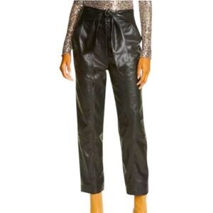 Joie Women's High-Rise Tie Waist‎ Faux Leather Pants Black Size XL